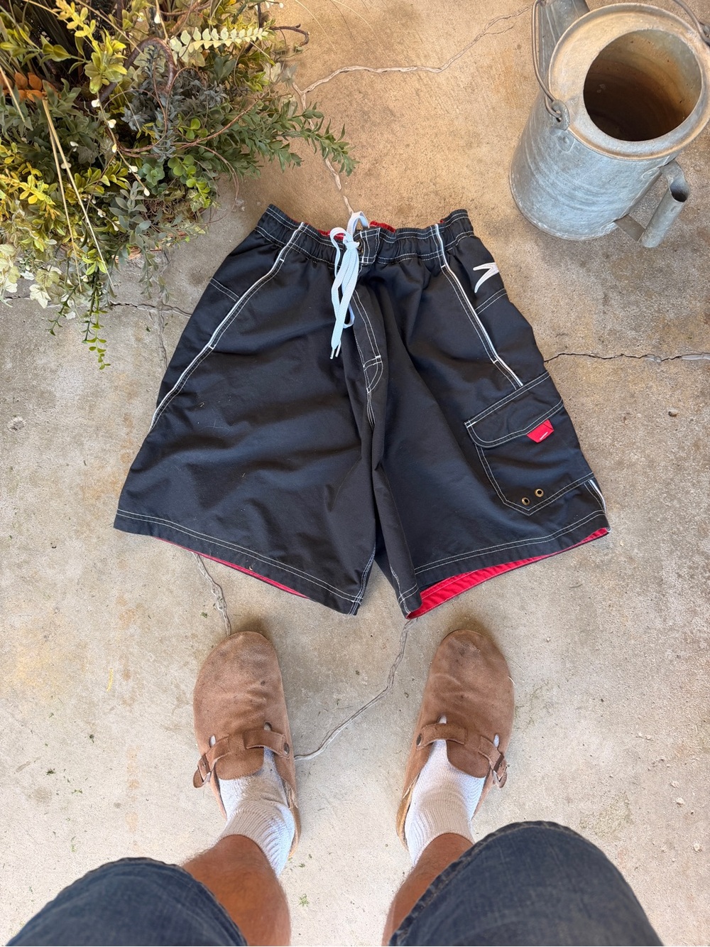 Speedo Black Cargo Swim Shorts with Red Accents